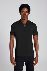 Camisa Polo com Zíper Malha Slim - Preto