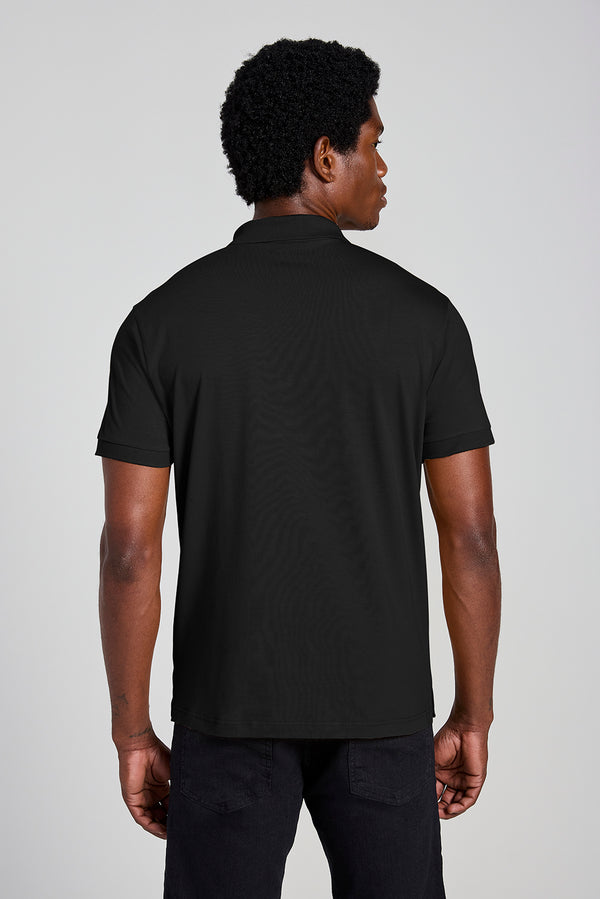 Camisa Polo com Zíper Malha Slim - Preto