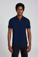 Camisa Polo com Zíper Malha Slim - Azul Marinho