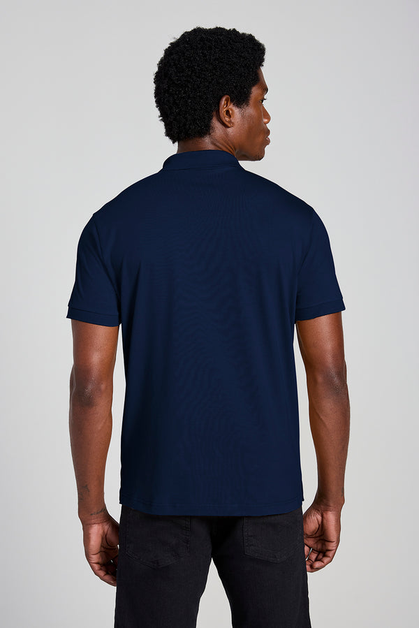 Camisa Polo com Zíper Malha Slim - Azul Marinho