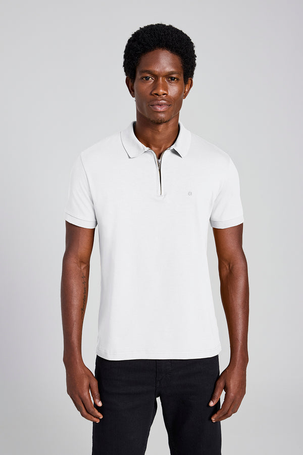 Camisa Polo com Zíper Malha Slim - Branco