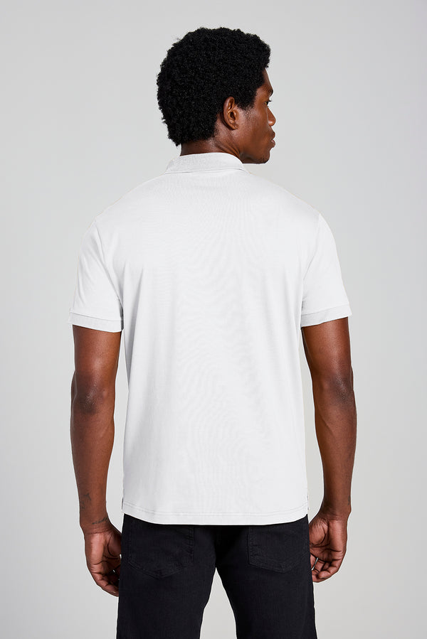 Camisa Polo com Zíper Malha Slim - Branco