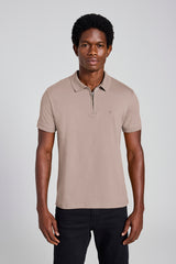 Camisa Polo com Zíper Malha Slim - Marrom