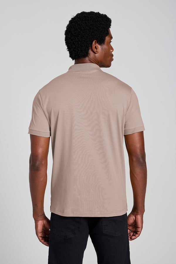 Camisa Polo com Zíper Malha Slim - Marrom
