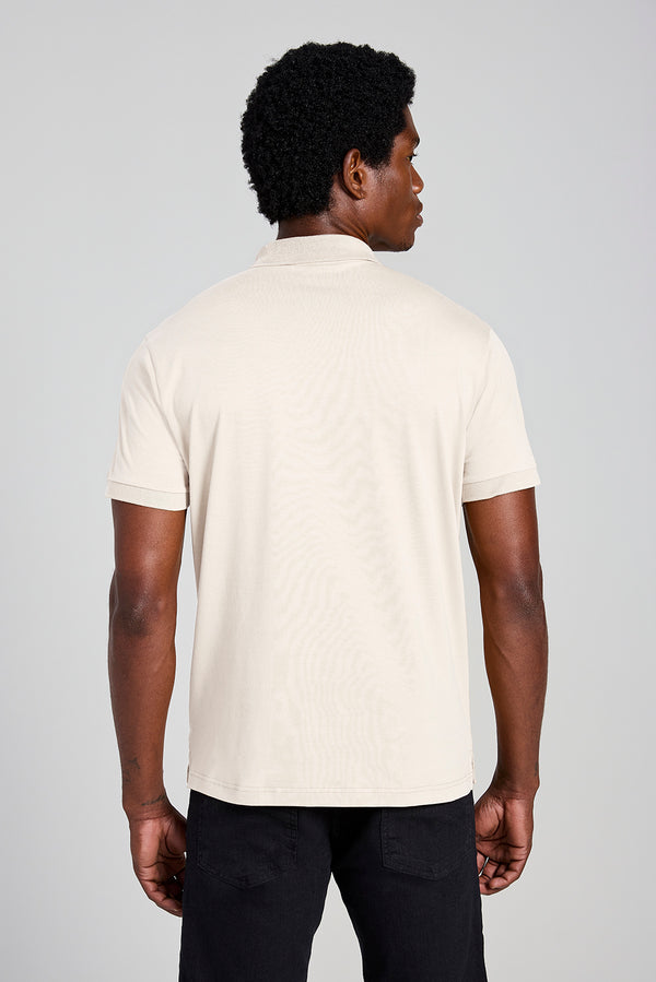 Camisa Polo com Zíper Malha Slim - Bege