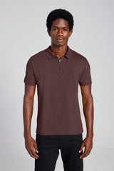 Camisa Polo com Zíper Malha Slim - Marrom