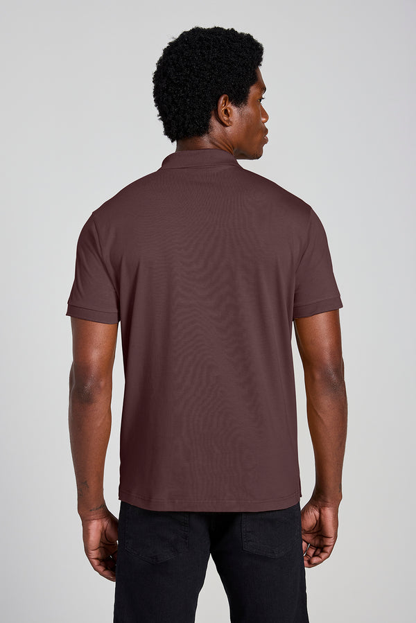 Camisa Polo com Zíper Malha Slim - Marrom