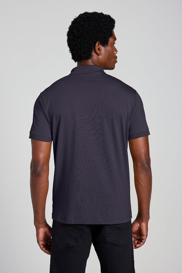 Camisa Polo com Zíper Malha Slim - Cinza