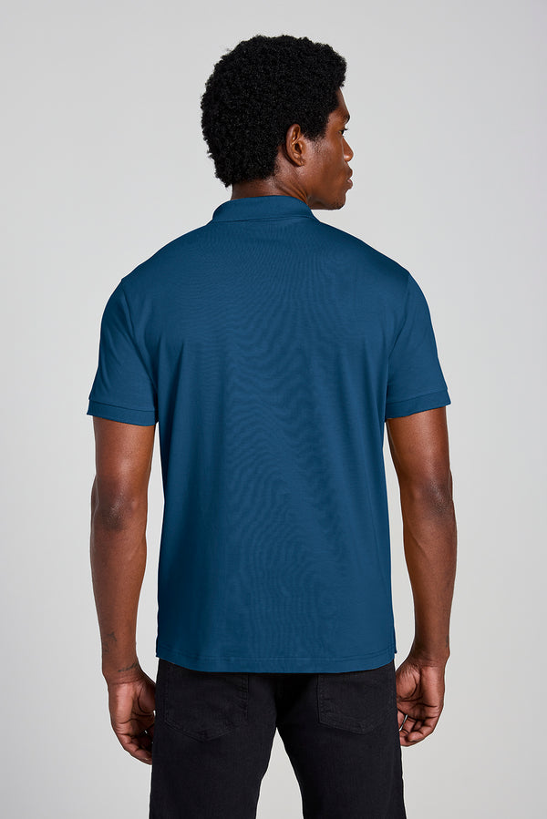 Camisa Polo com Zíper Básica Malha Premium Slim Fit - Azul Noturno