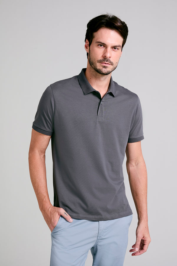 Camisa Polo Básica Supreme Cotton Comfort - Cinza